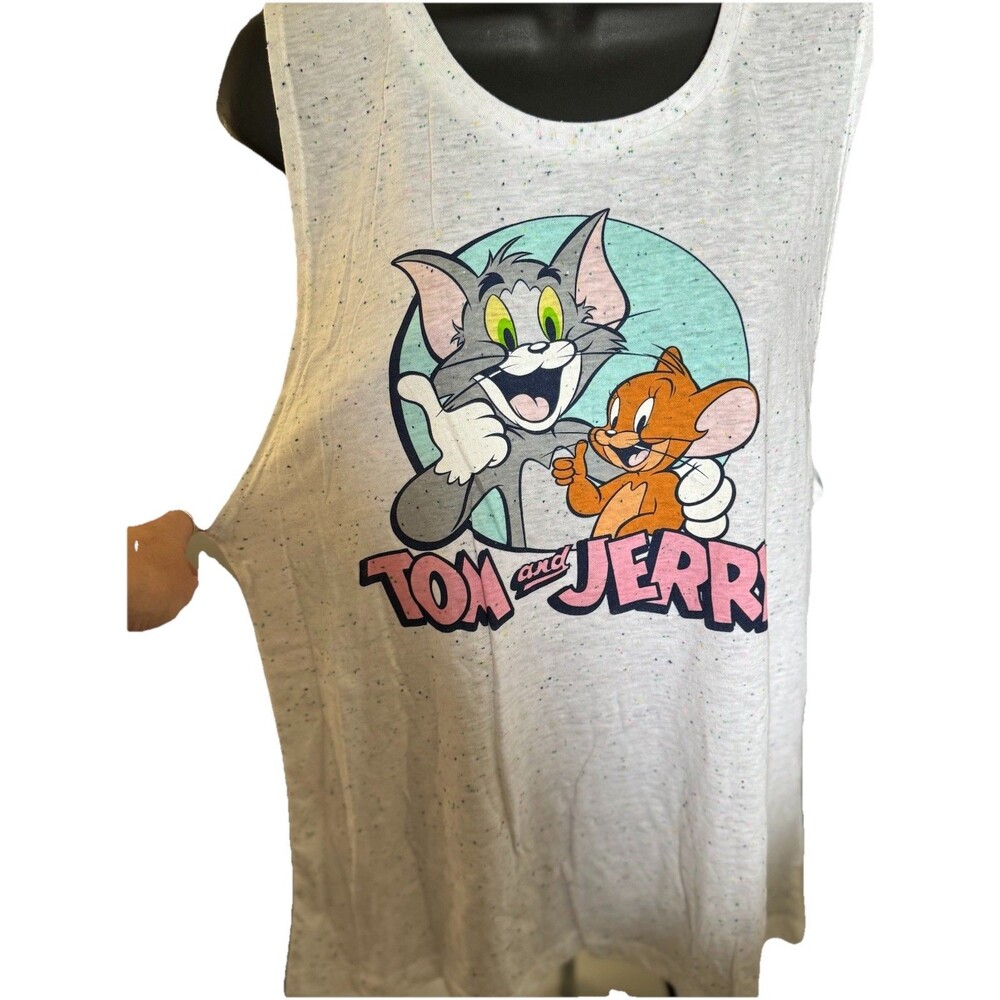 Tom & Jerry White Speckled Tank Top SZ L